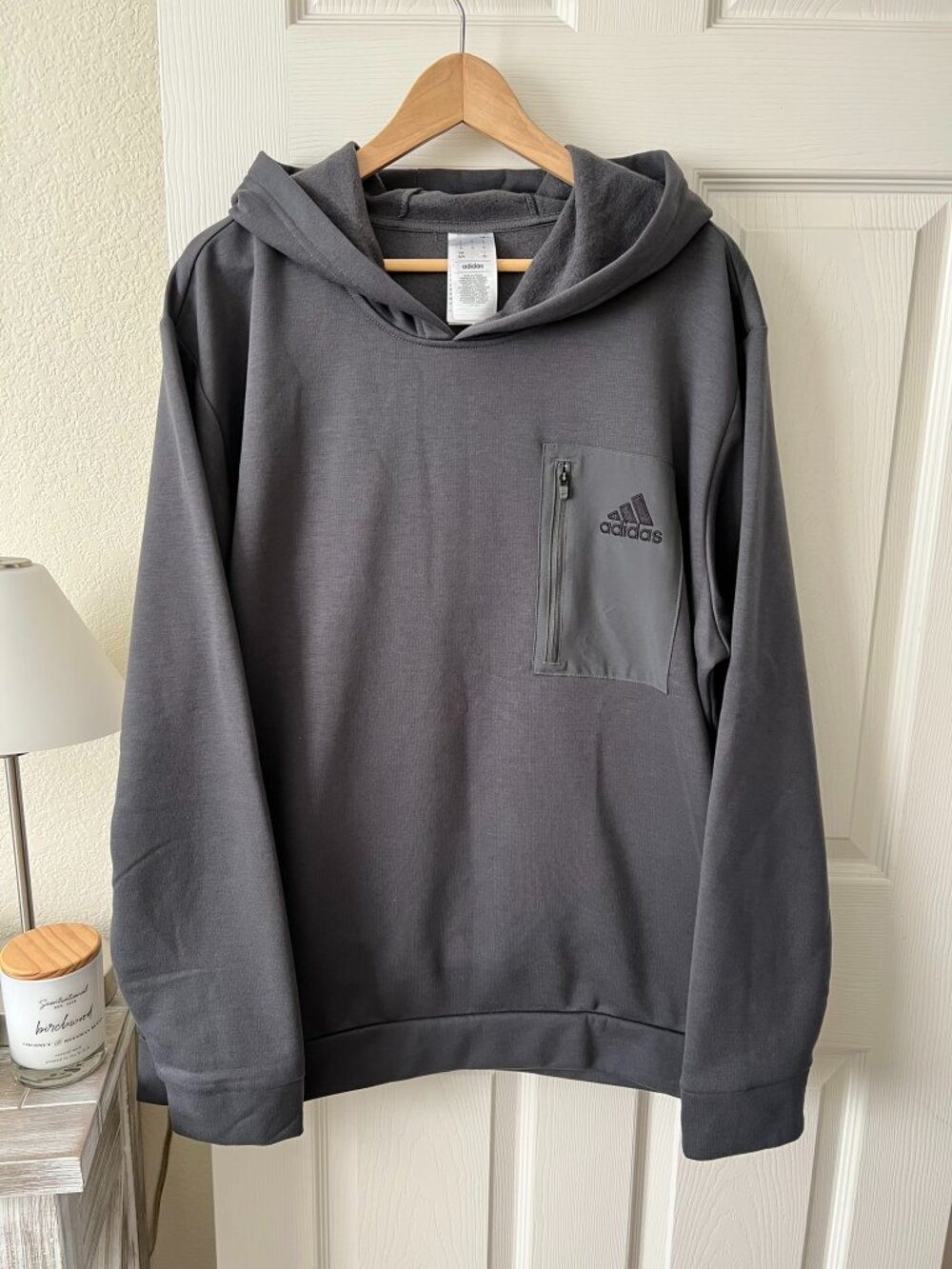 Adidas Charcoal Gray Pullover Hoodie XL Chest Zip Pocket